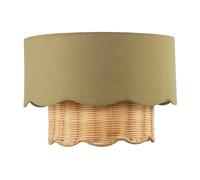 Happy Homewares Dark Olive Linen Fabric and Natural Rattan Scallop Pendant Lamp Shade