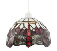Happy Homewares Deep Red And White Stained Glass Dragonfly Tiffany Pendant Shade