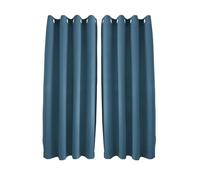 Happy Homewares Sea Blue Linen Blackout Eyelet Curtains - 46 x 63 Inch Drop - 2 Panel