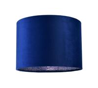 Deep Sea Blue Velvet Drum Lamp Shade with Inner Lilac and Blue Floral Pattern | 25cm x 18cm | Luxury Satin Shimmer Fabric Lining by Happy Homewares