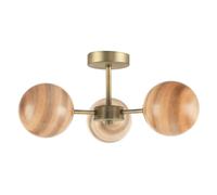 Happy Homewares Modern Designer Antique Brass Ceiling Light Fitting with Amber Stripe Marble Glass Shades | 20cm x 44cm | 3 x 5w G9 | Ideal for Low Ceilings