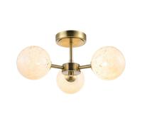Designer Antique Brass Semi Flush Ceiling Light with White Confetti Snowflake Glass Shades | 19cm x 39cm | 3 x 5w G9 | Class 2 Double Insulated by Happy Homewares