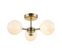 Happy Homewares Designer Antique Brass Semi Flush Ceiling Light with White Confetti Snowflake Glass Shades | 19cm x 39cm | 3 x 5w G9 | Class 2 Double Insulated
