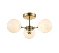 Happy Homewares Designer Antique Brass Semi Flush Ceiling Light with White Confetti Snowflake Glass Shades | 19cm x 39cm | 3 x 5w G9 | Class 2 Double Insulated