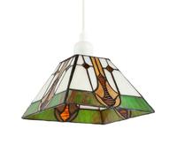 Happy Homewares Designer Art Deco Tiffany Glass Pendant Light Shade in Green and Amber