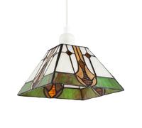 Happy Homewares Designer Art Deco Tiffany Glass Pendant Light Shade in Green and Amber