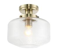 Happy Homewares Designer Brushed Antique Brass Semi Flush Ceiling Light with Dimpled Clear Glass Shade | 1 x 11w E27 | 24cm x 25cm