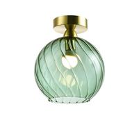 Happy Homewares Designer Chic Ceiling Light Fitting with Brushed Gold Base and Emerald Green Swirl Glass Shade | 23cm x 20cm | for Lounge, Dining Room, Bedroom etc