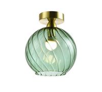Happy Homewares Designer Chic Ceiling Light Fitting with Brushed Gold Base and Emerald Green Swirl Glass Shade | 23cm x 20cm | for Lounge, Dining Room, Bedroom etc