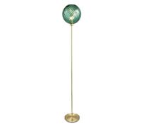 Happy Homewares Designer Chic Floor Lamp with Brushed Gold Base and Emerald Green Swirl Glass Shade | 157cm x 25cm | for Lounge, Dining Room, Bedroom etc | Foot Switch