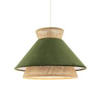 Happy Homewares Designer Dark Olive Green Velvet and Natural Rattan Triple Tier Pendant Lighting Shade | 22cm x 30cm | Vintage Sleek Style