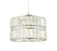Modern Designer Double Tier Easy Fit Pendant Shade with Rows of Clear Acrylic Prisms | 15cm x 25cm | Polished Chrome Plated Metal Frame by Happy Homewares