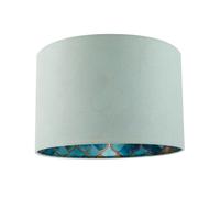 Happy Homewares Designer Duck Egg Linen Lamp Shade with Moroccan Scale Pattern Lining