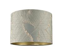 Happy Homewares Designer Dusty Silver Jacquard Cotton Lamp Shade with Gold Leaf Foil Leaves | 18cm x 25cm | Champagne Gold Inner Paper Lining