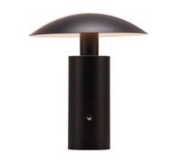 Happy Homewares Designer Flat Cone Mushroom Rechargeable and Dimmable Table Lamp in Matte Black