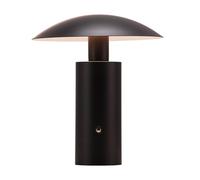 Happy Homewares Designer Flat Cone Mushroom Rechargeable and Portable LED Table Lamp in Matte Black | 3-Step Touch Dimmer | 3600mAh Power | 3w 3000k Warm White