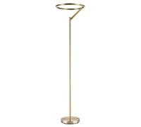 Happy Homewares Designer Floor Lamp in Antique Brass with Large LED Halo Light Ring