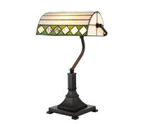 Designer Handmade Tiffany Bankers Lamp with Green and White Adjustable Shade, Green