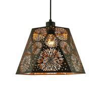 Designer Hexagonal Pendant Lamp Shade in Matte Black with Starburst and Star Shapes | 35cm x 25cm | Inner Satin Gold Finish by Happy Homewares