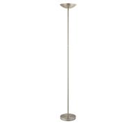 Happy Homewares Designer LED Uplighter Metal Floor Lamp in Satin Nickel with Memory Dimmer Button | 20w 2200 Lumens | 3000k Warm White | Adjustable Head | 180cm x 25cm