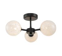 Happy Homewares Designer Matte Black Semi Flush Ceiling Light with White Confetti Snowflake Glass Shades | 19cm x 39cm | 3 x 5w G9 | Class 2 Double Insulated