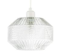 Happy Homewares Designer Multi-Faceted Hexagonal Drum Clear Glass Pendant Light Shade
