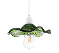 Happy Homewares Designer Ribbed Emerald Glass Pendant Shade with Wavy Ruffled Edge