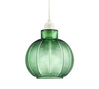 Happy Homewares Designer Ribbed Leaf Themed Forest Emerald Green Glass Pendant Lighting Shade