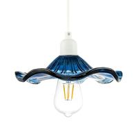 Happy Homewares Designer Ribbed Midnight Glass Pendant Shade with Wavy Ruffled Edge