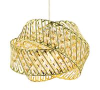 Modern Designer Triple Ring Shiny Gold Metal Pendant Light Shade with Small Clear Acrylic Beads | 21cm x 30cm | Etched Metal Strips by Happy Homewares