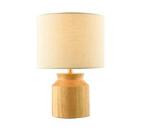 Happy Homewares Designer Wooden Table Lamp with Beige Oatmeal Linen Fabric Drum Shade