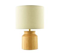 Happy Homewares Designer Wooden Table Lamp with Beige Oatmeal Linen Fabric Drum Shade