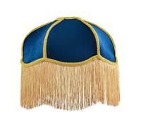 Happy Homewares Domed Victorian Shape Lamp Shade in Navy Blue Velvet with Gold Trim