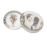 Happy Homewares Double Heart Silver Picture Frame with Square Etched Diamante Crystals | Black Felt Backing | For Wedding Anniversary Engagement