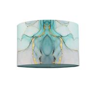 Happy Homewares Drum Lamp Shade in Marble Effect Cotton Fabric Duck Egg Turquoise and Pink