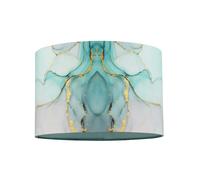 Contemporary Drum Lamp Shade in Marble Effect Cotton Fabric Duck Egg Turquoise and Pink with Shiny Gold Foil | 20cm x 30cm by Happy Homewares