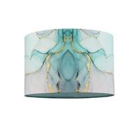 Happy Homewares Drum Lamp Shade in Marble Effect Cotton Fabric with Gold Foil Decor in Duck Egg Blue | Size: 12 inches Happy Homewares Duck Egg Blue 12 inches