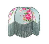 Duck Egg and Pink Rose Victorian Style Fabric Lamp Shade with Embroidered Trims and Long Tassels | 36cm x 20cm | Inner White Faux Silk Lining by Happy Homewares