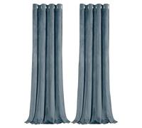 Happy Homewares Dusty Blue Blackout Curtains - 46 x 54 Inch Drop - Contemporary Eyelet Curtains with Soft Velvet Texture - 2 Panels for Bedroom or Living Room
