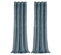 Happy Homewares Dusty Blue Blackout Curtains - 46 x 54 Inch Drop - Contemporary Eyelet Curtains with Soft Velvet Texture - 2 Panels for Bedroom or Living Room