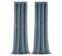 Happy Homewares Dusty Blue Velvet Blackout Eyelet Curtains - 46x54 Inch Drop - 2 Panel