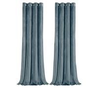 Happy Homewares Dusty Blue Velvet Blackout Eyelet Curtains - 46x63 Inch Drop - 2 Panel