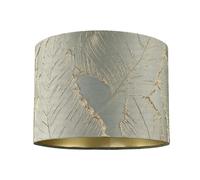Designer Dusty Silver Jacquard Cotton Lamp Shade with Gold Leaf Foil Leaves | 18cm x 25cm | Champagne Gold Inner Paper Lining by Happy Homewares