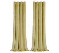 Happy Homewares Dusty Yellow Velvet Blackout Eyelet Curtains - 46x54 Inch Drop - Pair