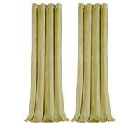 Happy Homewares Dusty Yellow Velvet Blackout Eyelet Curtains - 46x54 Inch Drop - Pair