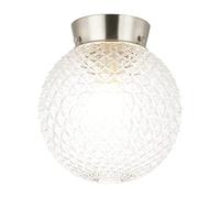 Happy Homewares Elegant and Sleek Globe IP44 Bathroom Ceiling Light in Satin Nickel with Clear Glass Shade | 24cm x 20cm | 60w Max | Suitable for Hallways & Conservatories etc