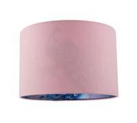 Chic Elegant Blue Peacock and Pink Floral Decor 12 Inch Lamp Shade in Pink Linen Outer Fabric | 30cm x 20cm | for Table or Ceiling by Happy Homewares