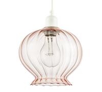 Happy Homewares Elegant Ribbed Blush Pink Glass Pendant Light Shade With Scalloped Rim