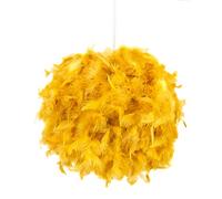 Happy Homewares Eye-Catching and Modern Real Natural Ochre Feather Decorated Small Pendant Light Shade 40watt Maximum Perfect Statement Piece 25cm Diameter