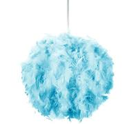 Happy Homewares Eye-Catching and Modern Real Natural Vibrant Teal Feather Decorated Small Pendant Light Shade 40watt Maximum Perfect Statement Piece 25cm Diameter